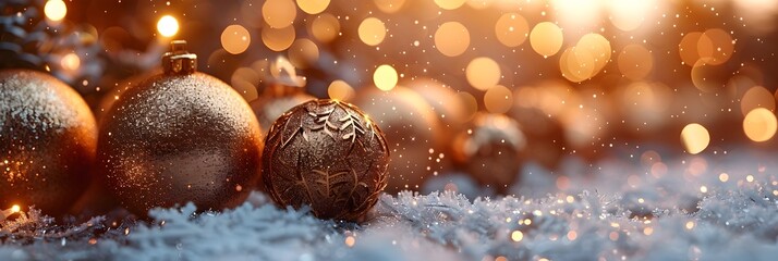 Poster - Festive Golden Ornaments Sparkling in Snowy Wonderland