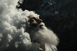 Ethereal Portrait of Elderly Man with White Beard Surrounded by Clouds and Smoke