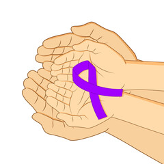 Wall Mural - Vector illustration of cancer survivor ribbon in hands on transparent background