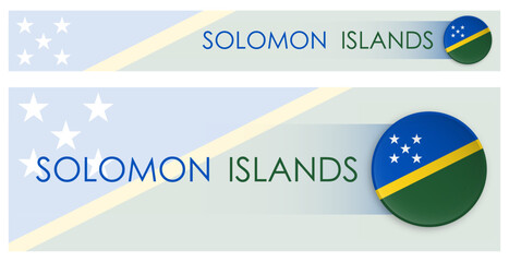 Wall Mural - Solomon Islands flag horizontal web banner in modern neomorphism style. Webpage Solomon Islands country header button for mobile application or internet site. Vector