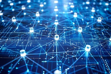 Poster - Interconnected dots on vibrant blue background   communication concept illustration