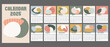 © HAPPINESSINCREATION - 2025 calendar template with abstract spotted elements in minimalistic style with space for notes.Week starts on Monday.Modern printing calendar for 12 months and cover in A4,A3,A2,A6 format. Gray back