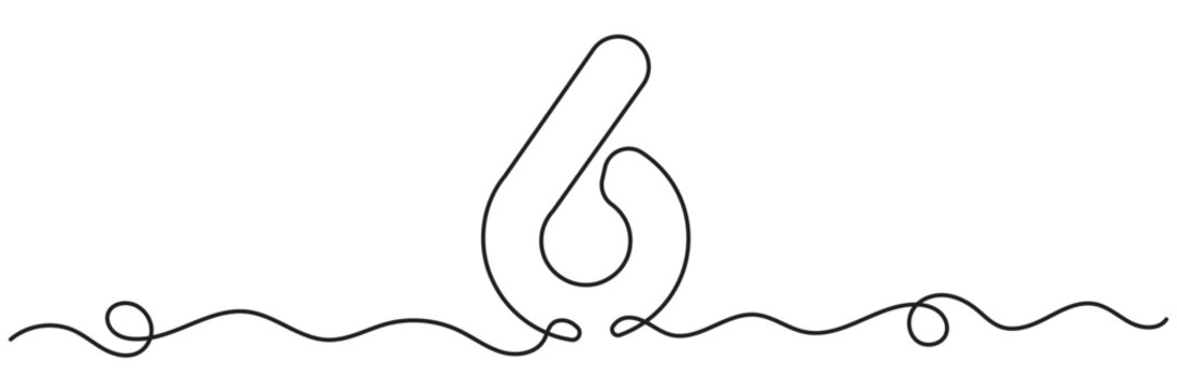 Number 6 line art silhouette. One line continuous outline vector illustration.isolated on white background. EPS 10

