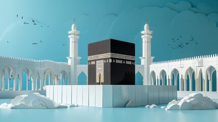 Wall Mural - Holy Kaaba in Mecca, Saudi Arabia. Representation in a minimalist style