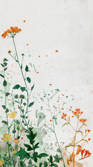 Wall Mural - Summer wallpaper with copy space. Artistic minimalist painting of weeds flowers with plain background.  