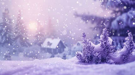 Wall Mural - Pastel Purple Christmas Serenity: a serene Christmas background with pastel purple tones, highlighting delicate snowfall, cozy cottages, and peaceful holiday scenery.