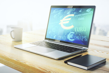 Aufkleber - Creative EURO symbols illustration on modern computer monitor, forex and currency concept. 3D Rendering