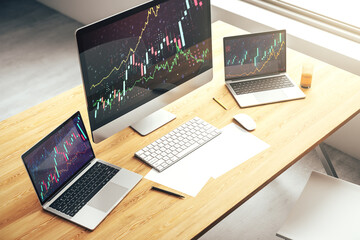 Poster - Abstract creative financial graph on modern laptop screen, forex and investment concept. 3D Rendering