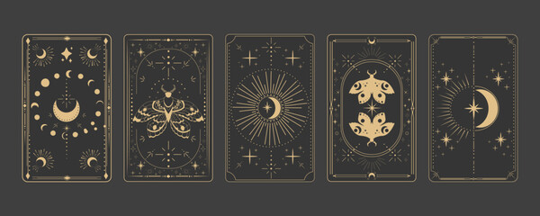 Wall Mural - tarot reverce border magic sacred cover card frame gold line border celelstial mystery esoteric deco