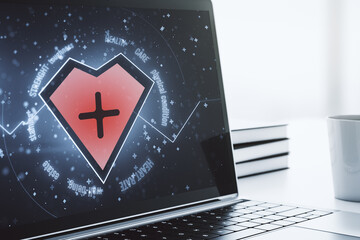 Aufkleber - Creative abstract heart pulse hologram on modern computer monitor, online medical consulting concept. 3D Rendering