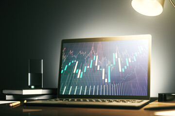 Poster - Abstract creative financial diagram on modern computer monitor, banking and accounting concept. 3D Rendering