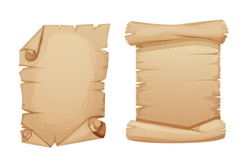 Wall Mural - old parchment paper scrolls, page, aged sheet surface, map, book blank isolated in white backgrund. 