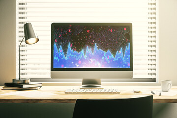 Poster - Abstract creative statistics data hologram on modern computer monitor, analytics and forecasting concept. 3D Rendering