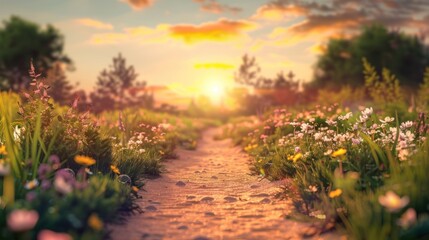 Wall Mural - Path of Positivity: an inspiring scene depicting a pathway leading toward a bright future, with words of encouragement and motivational symbols along the way. 