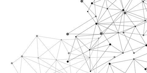 Poster - Grey graphic background dots with connections technologies and sharing data as abstract concept.