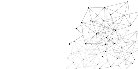 Poster - Grey graphic background dots with connections technologies and sharing data as abstract concept.