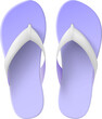 Realistic flip flops model. Summer shoes top view. Beach sandals. Casual slippers. Rubber footgear. Foot wear accessory. Purple plastic sole. Summertime clothing. Vector footwear mockup