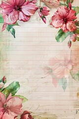 Canvas Print - watercolor frame border bougainvilla on a lined note background digital junk journal