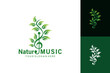 Fresh green natural music logo design with note leaf icon symbol