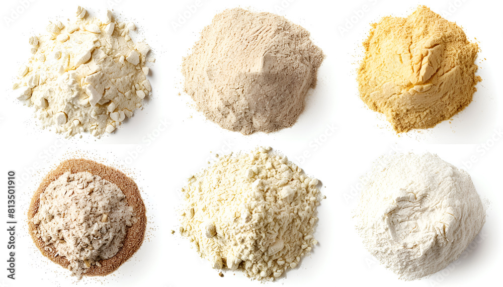 Two Flour Types Different types of flour on white background, top and side views Stock ...