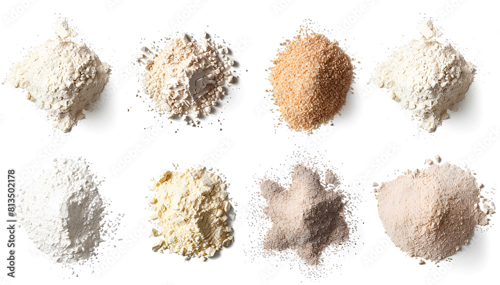 Two Flour Types Different types of flour on white background, top and side views Stock ...