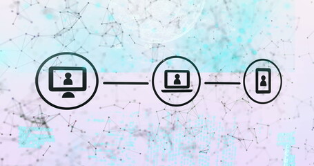 Poster - Three icons representing digital communication are floating over network background