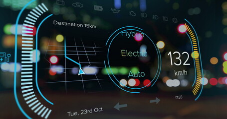 Poster - Image of car panel over cityscape at night