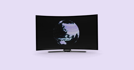 Poster - Image of tv with globe on pink background