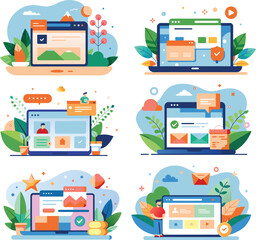 Set of flat business, web landing page icon, vector illustration.