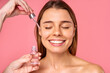 Cosmetology, beauty and spa treatment. Woman in lingerie on pink background.