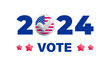 USA election 2024 numbers with checkmark symbol and stars. Realistic vector 3d voting round badge with American flag. US 2024 politic presidential election campaign 3d render, vote sign.