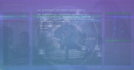 Poster - Image of globe, statistics and data processing