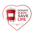 World donor blood day, Donate blood save life - Text and blood bag with line blood heart roll to heart shape vector design