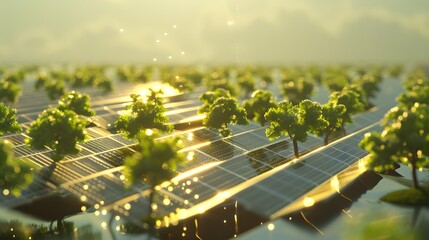 Solar cell field with scattered trees