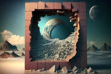 Wall Mural - Fantasy planet illustration Moon in futuristic sky Futuristic galaxy