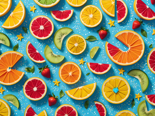 Summer themed drawing illustration background pattern summer fruits lemon