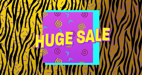 Poster - Image of huge sale text over retro pattern background