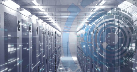 Poster - Image of loading circles and bars on data server racks in server room