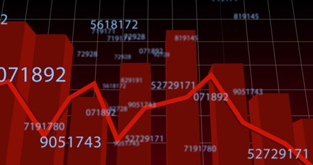 Poster - Red graph line showing decline among numbers on dark background