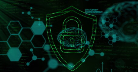 Poster - Digital shield glowing on screen, showing cybersecurity