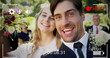 Image of digital camera interface over caucasian married couple smiling to camera