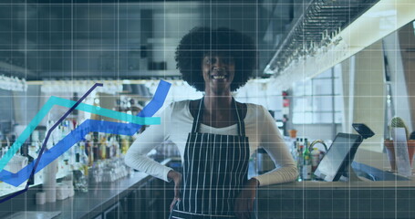 Poster - Image of data processing over happy african american female worker