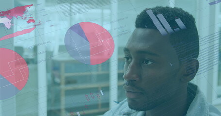Poster - Image of data processing over african american businessman using computer