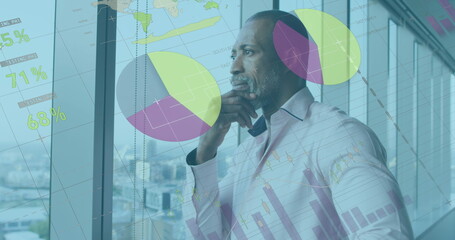 Poster - Image of data processing over african american businessman thinking