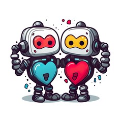 Sticker - Two stick-figure robots forming a heart shape 