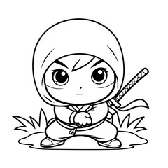 Canvas Print - Vector illustration of a cute Ninja drawing for colouring page