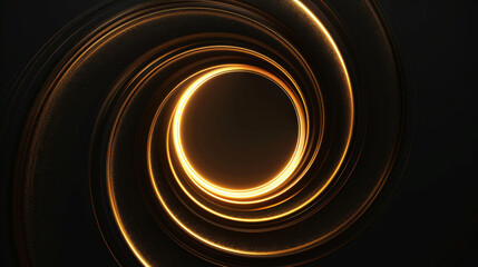 Wall Mural - black background, a circular light track swirling around in a circular shape with a gold gradient color