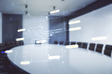 Aufkleber - Multi exposure of abstract software development hologram on a modern meeting room background, research and analytics concept