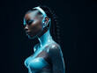 © emilio100 - Ebony model with futuristic fashion led design, generated ai