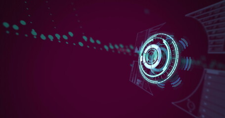 Poster - image of scope scanning and data processing on purple background